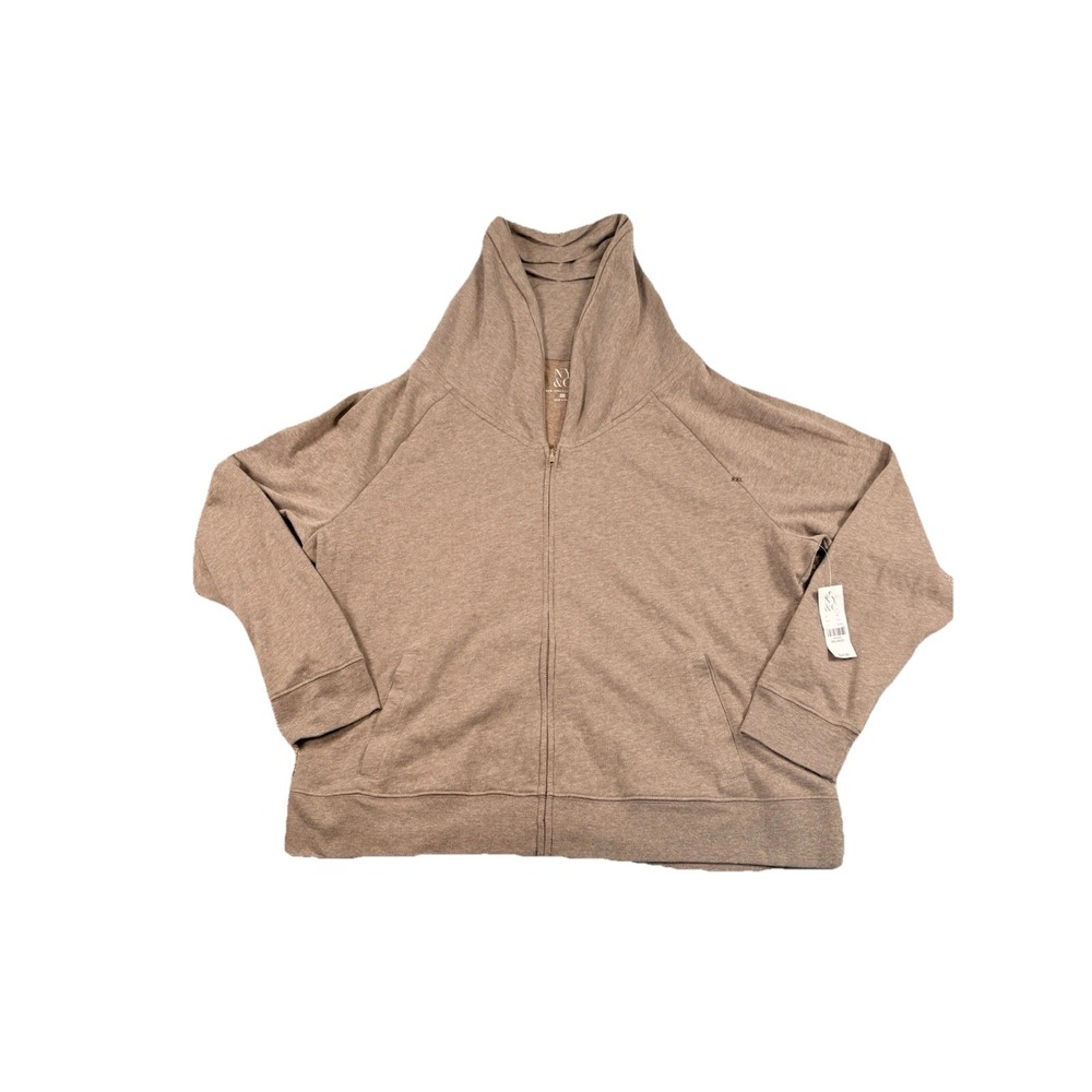 NY&C Hoodie Womens XXL NEW Jacket Lounge Light Brown Marled Full Zip Hooded 3656